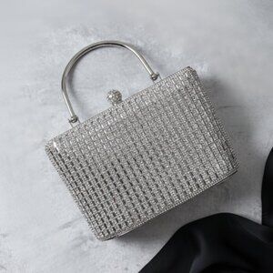 PREZZO Sparkling Rhinestone Satchel with Silver Top Handle and Crossbody Clutch
